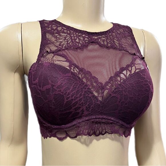 Victorias Secret Pink Push Up Padded High Neck Mesh Lace underwire bralette bra - Picture 1 of 4